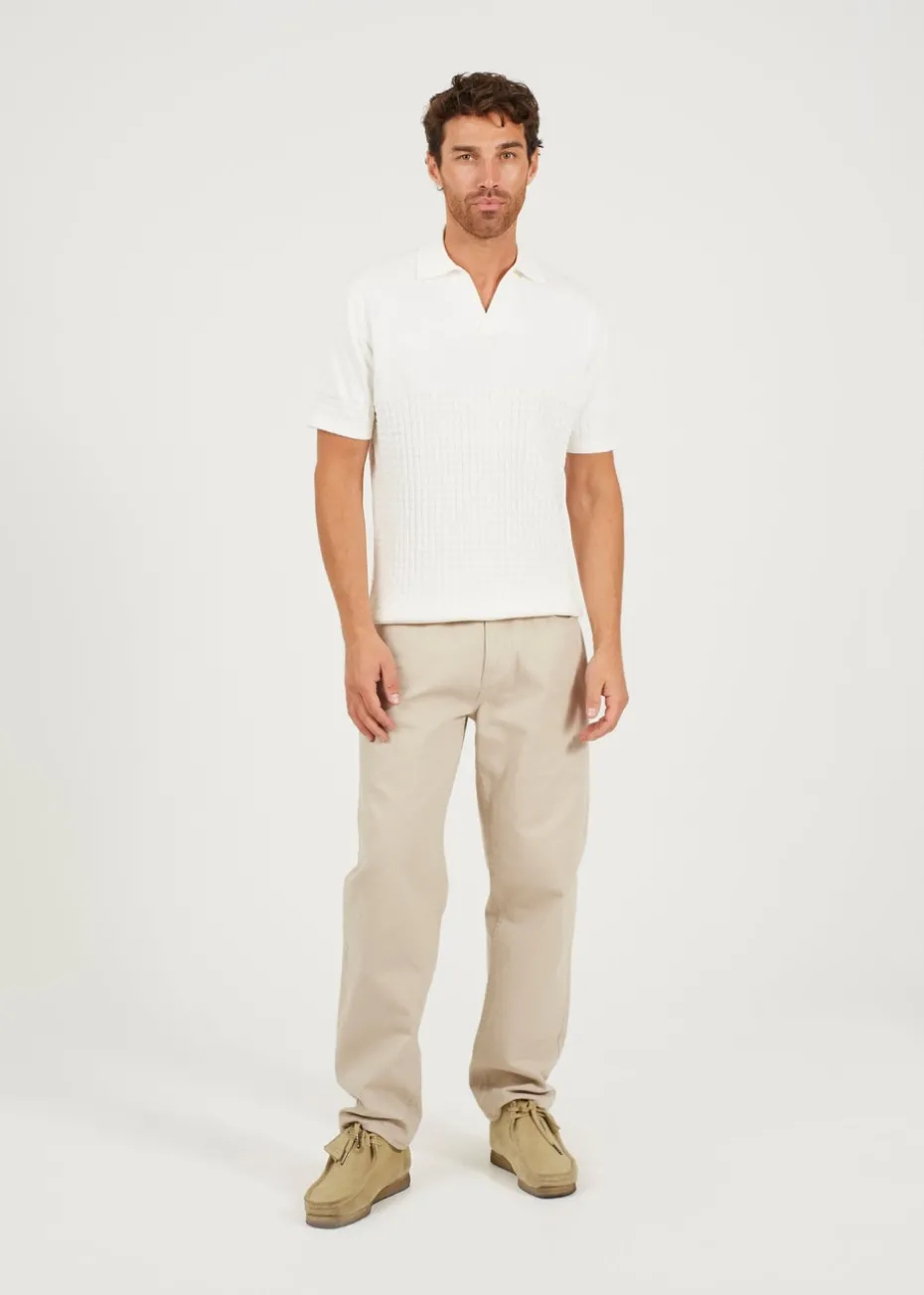 Brave Soul White Short Sleeve Knitted Polo Shirt