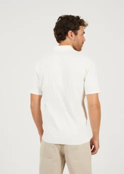 Brave Soul White Short Sleeve Knitted Polo Shirt