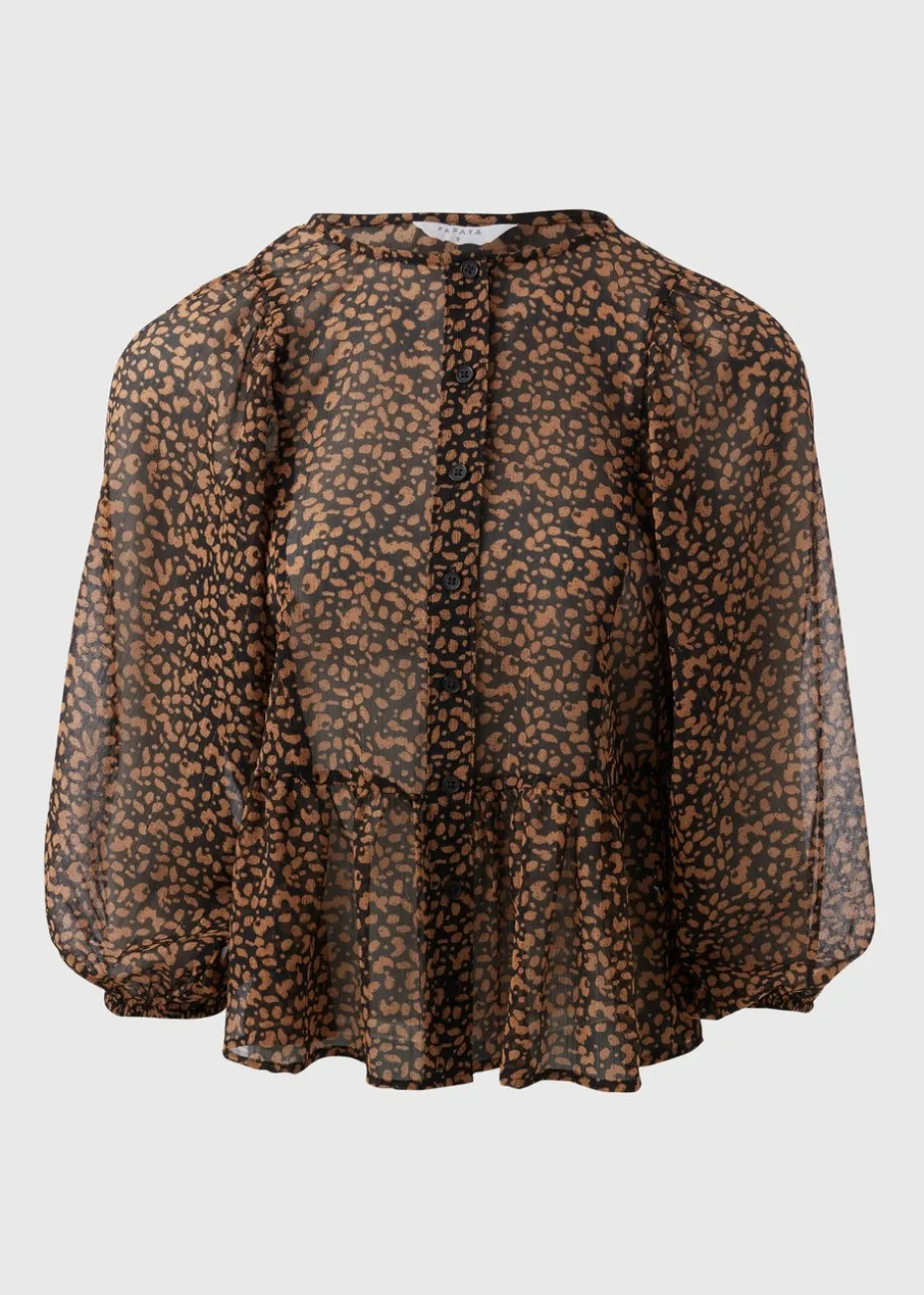 Brown Gathered Volume Sleeve Blouse