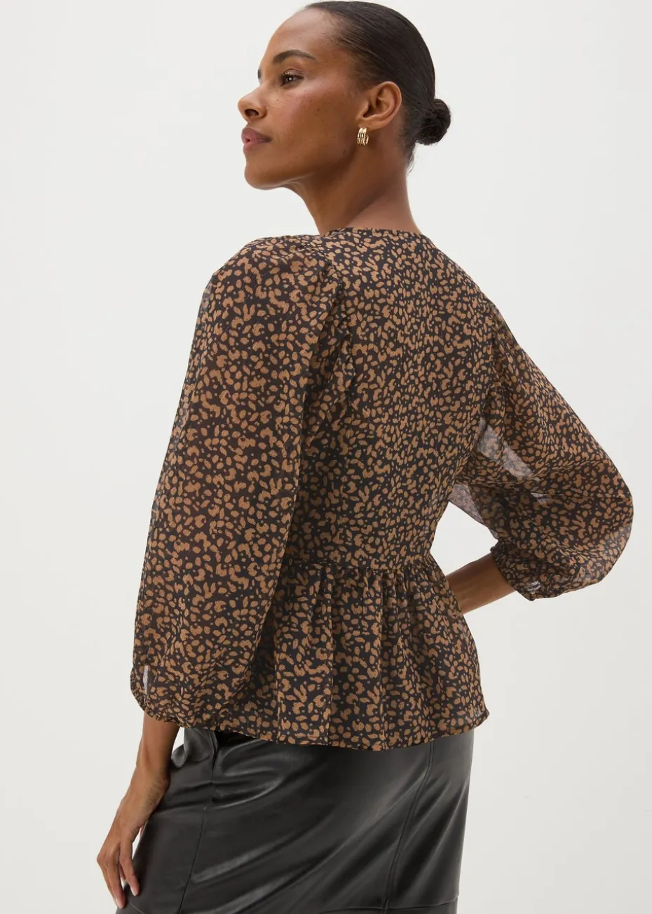 Brown Gathered Volume Sleeve Blouse