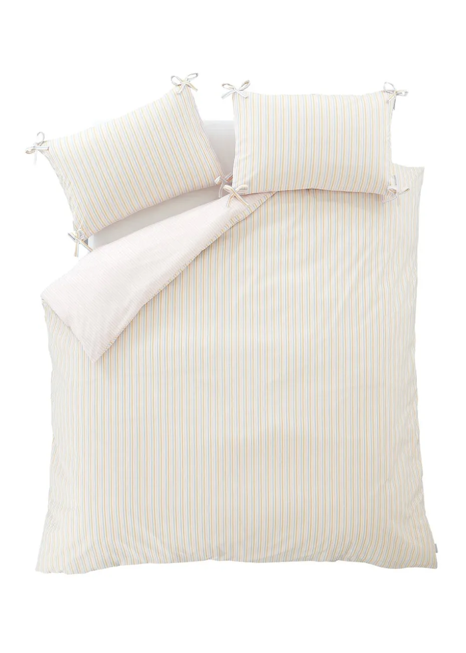 Catherine Lansfield Brighton Stripe Bow Trim Pastel Duvet Cover Set
