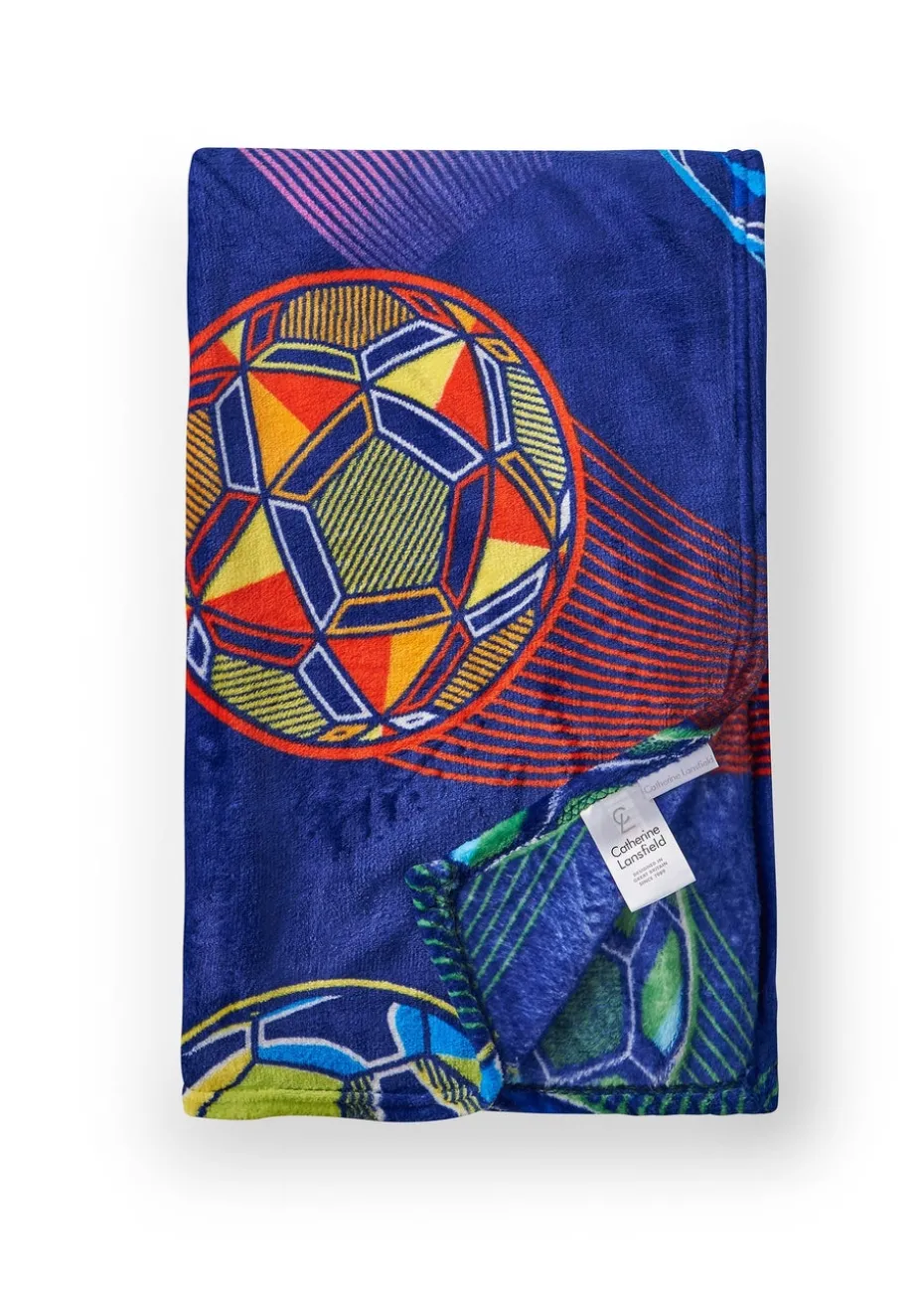 Catherine Lansfield Bright Blue Football Cosy Fleece Blanket Throw