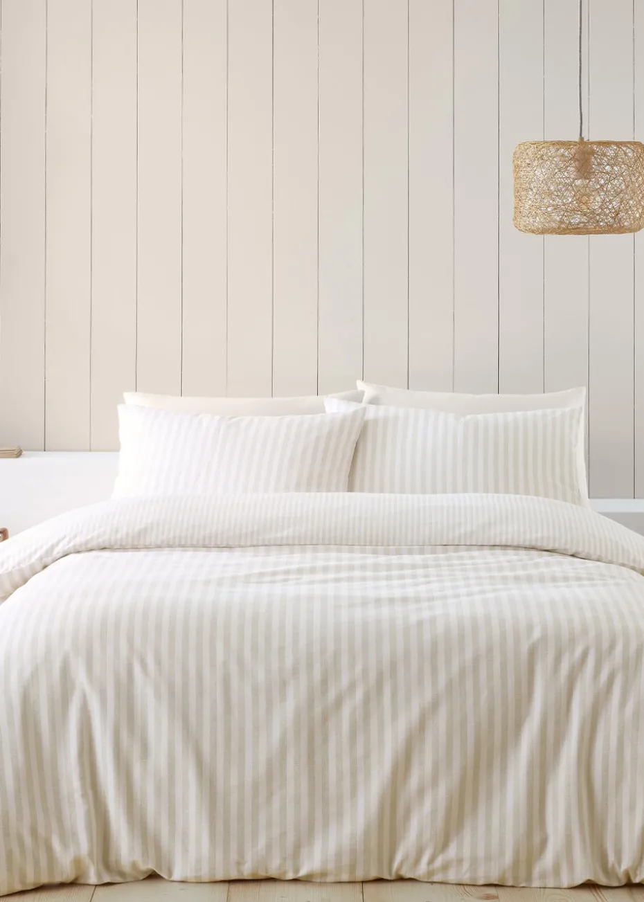 Catherine Lansfield Brushed Cotton Stripe Reversible Duvet Cover Set