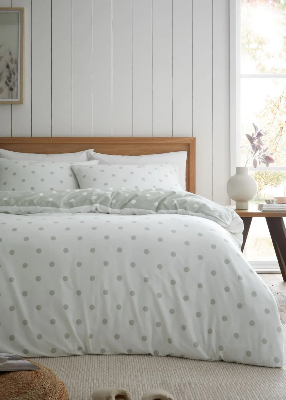 Catherine Lansfield Brushed Polka Dot Cotton Reversible Duvet Cover Set