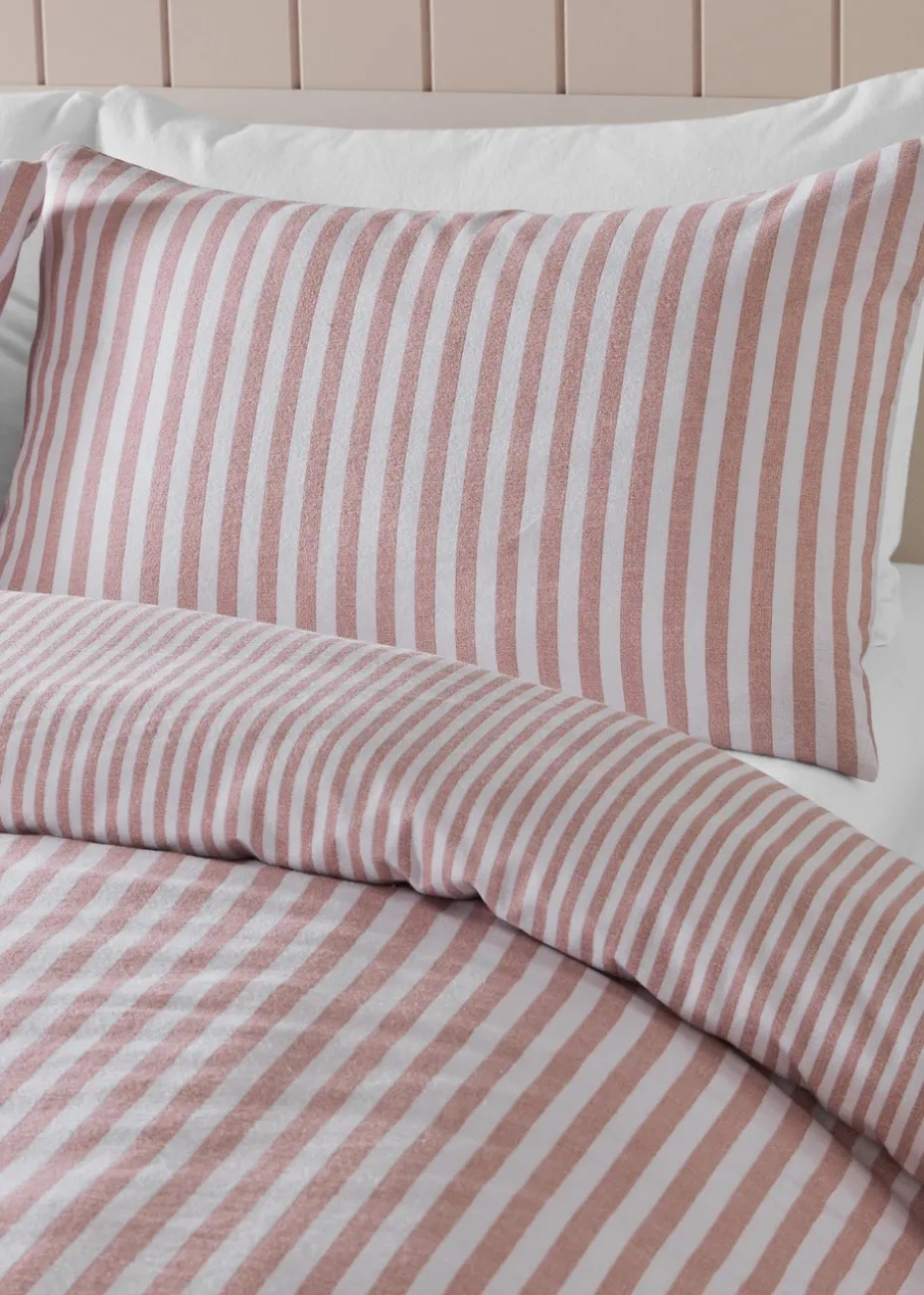 Catherine Lansfield Brushed Cotton Stripe Reversible Duvet Cover Set