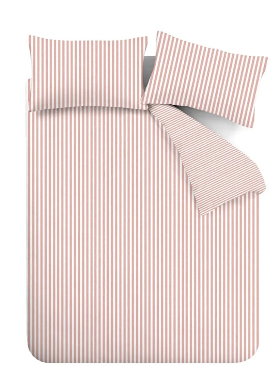 Catherine Lansfield Brushed Cotton Stripe Reversible Duvet Cover Set