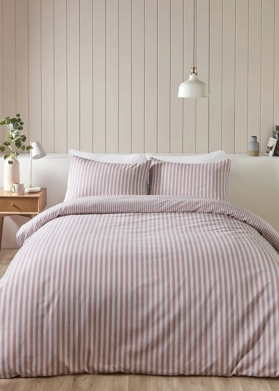 Catherine Lansfield Brushed Cotton Stripe Reversible Duvet Cover Set
