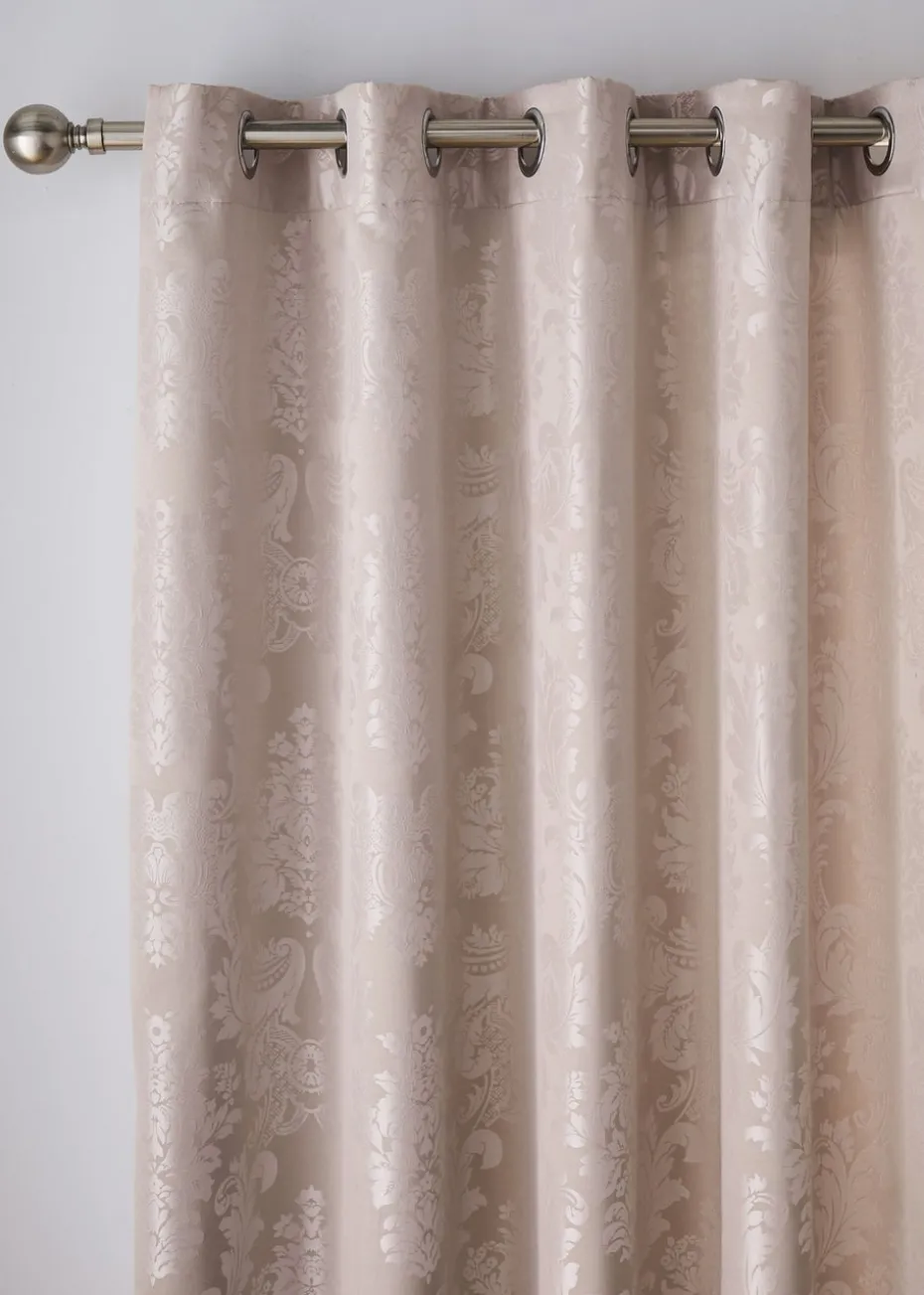 Catherine Lansfield Champagne Gold Damask Jacquard Lined Eyelet Curtains Two Panels