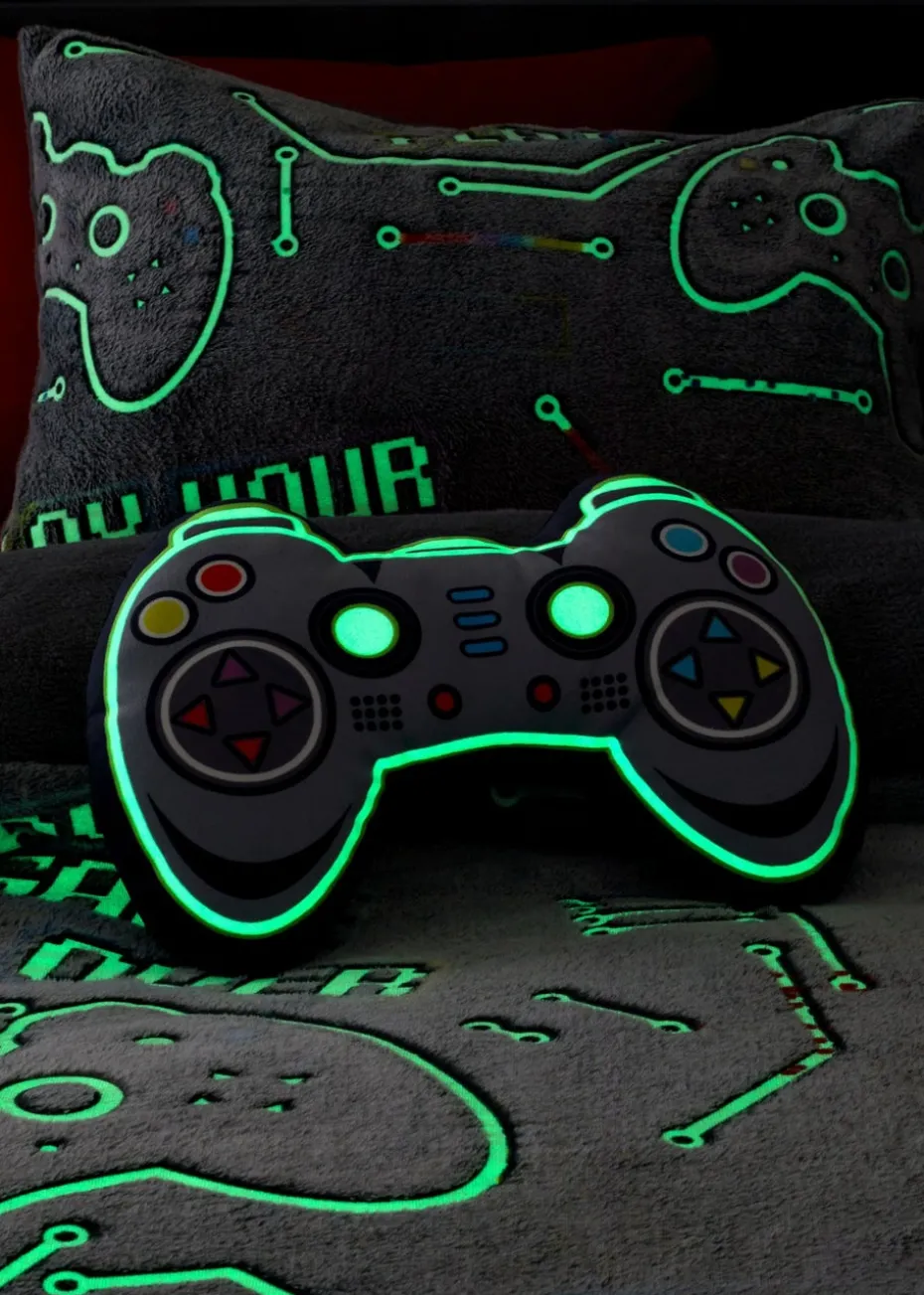 Catherine Lansfield Game Over Glow in the Dark Grey Fleece 3D Shaped Cushion