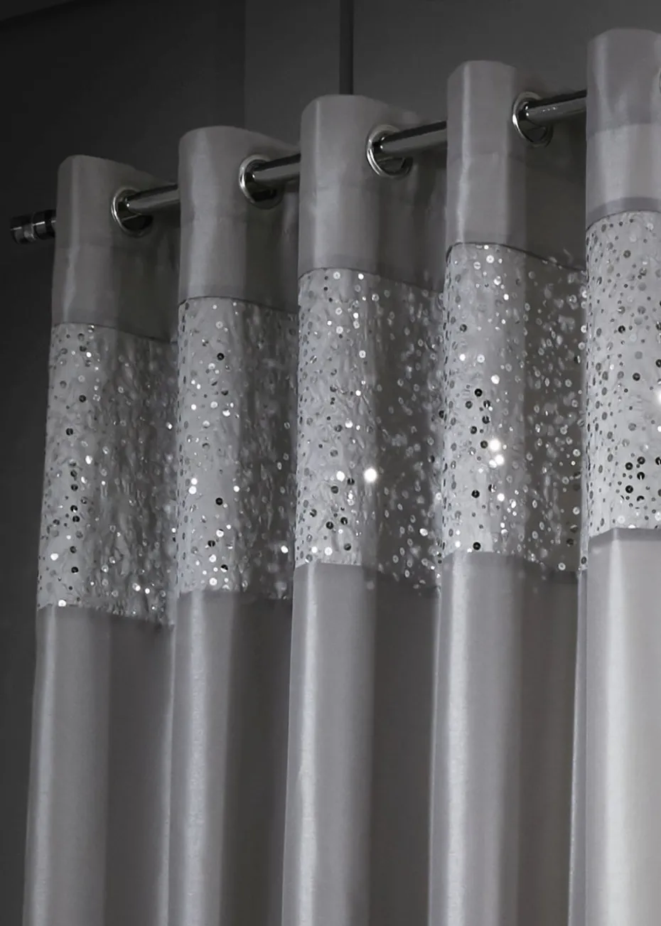 Catherine Lansfield Glitzy Lined Eyelet Curtains