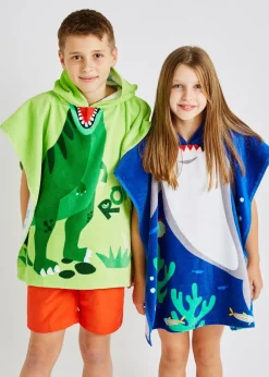 Catherine Lansfield Green Kids Dinosaur Hooded Towel Poncho