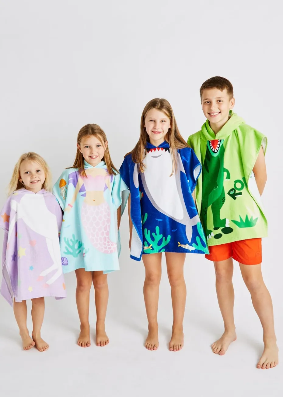 Catherine Lansfield Green Kids Dinosaur Hooded Towel Poncho