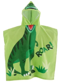 Catherine Lansfield Green Kids Dinosaur Hooded Towel Poncho