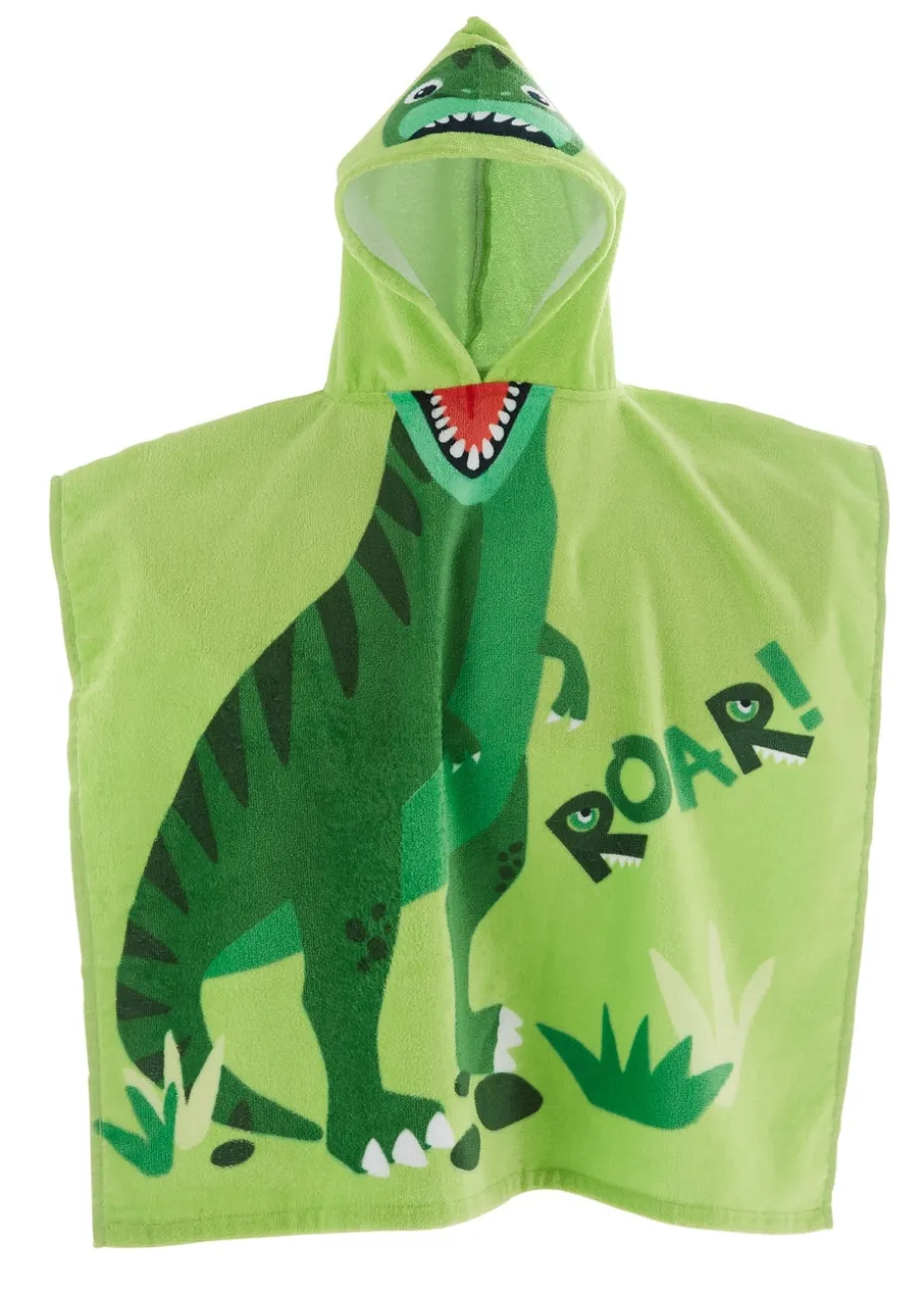 Catherine Lansfield Green Kids Dinosaur Hooded Towel Poncho