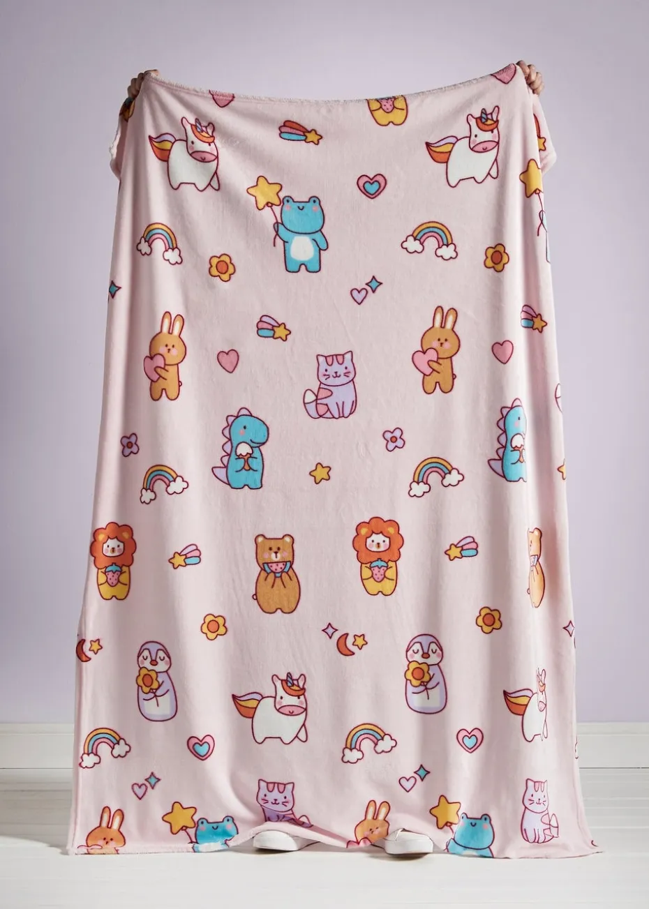 Catherine Lansfield Kids Pink Forever Together Cosy Fleece Blanket Throw