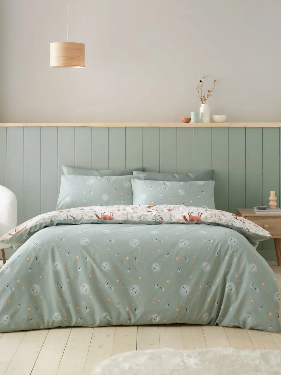 Catherine Lansfield Natural Enchanted Twilight Animals Reversible Duvet Cover Set with Pillowcases