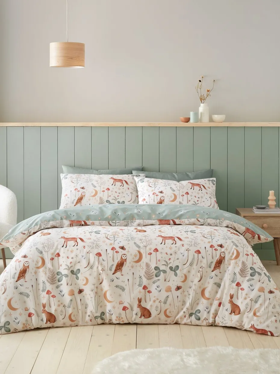 Catherine Lansfield Natural Enchanted Twilight Animals Reversible Duvet Cover Set with Pillowcases