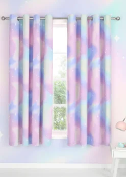 Catherine Lansfield Ombre Stars Fully Reversible Pastel Pink Eyelet Curtains