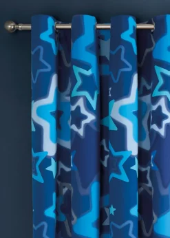 Catherine Lansfield Ombre Stars Fully Reversible Bright Blue Eyelet Curtains