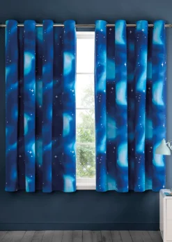 Catherine Lansfield Ombre Stars Fully Reversible Bright Blue Eyelet Curtains