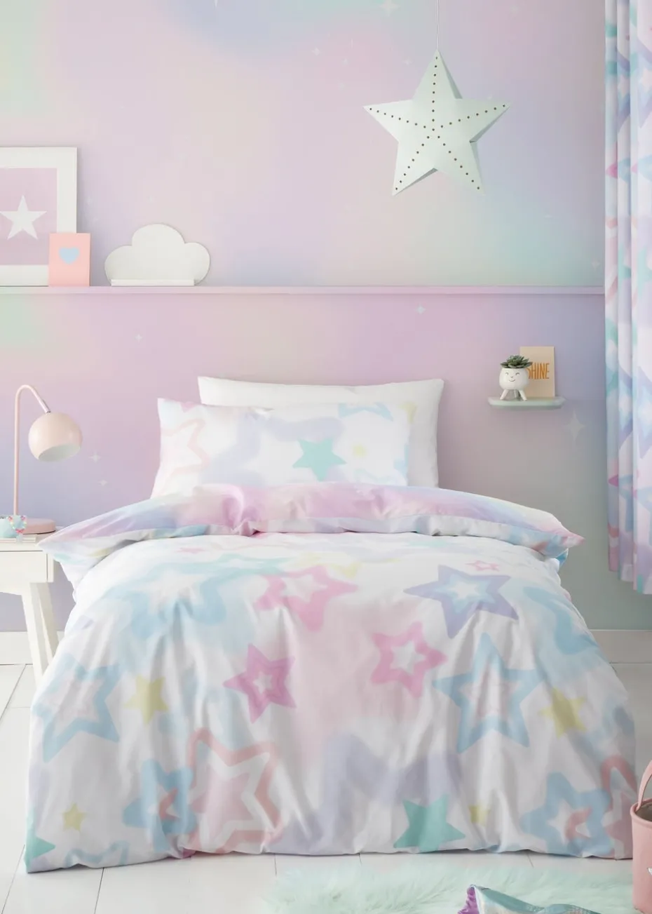 Catherine Lansfield Ombre Stars Reversible White Pastel Duvet Cover Set