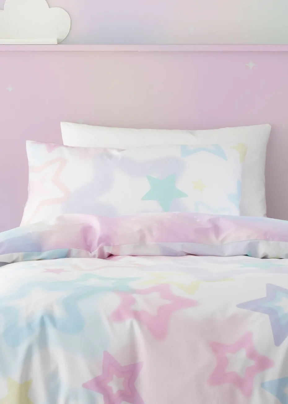 Catherine Lansfield Ombre Stars Reversible White Pastel Duvet Cover Set