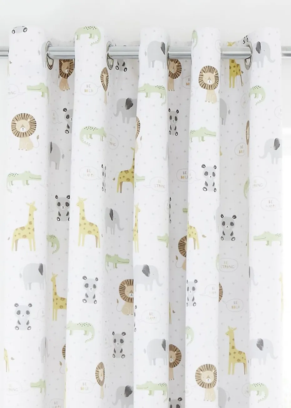 Catherine Lansfield Roarsome Animals Black Out Lined Eyelet Curtains