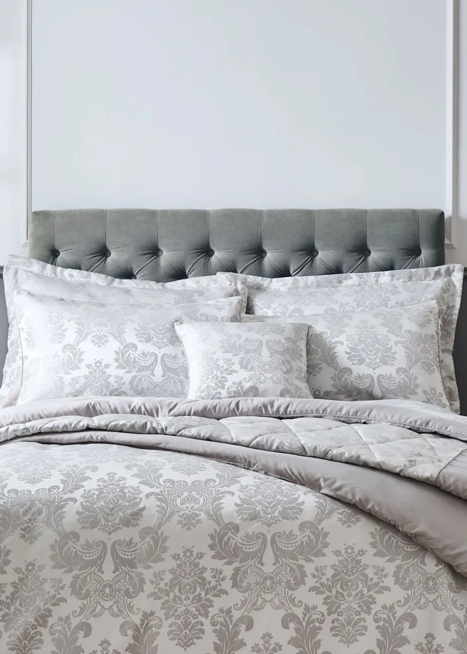 Catherine Lansfield Silver Grey Damask Jacquard Quilted Pillow Sham Pair