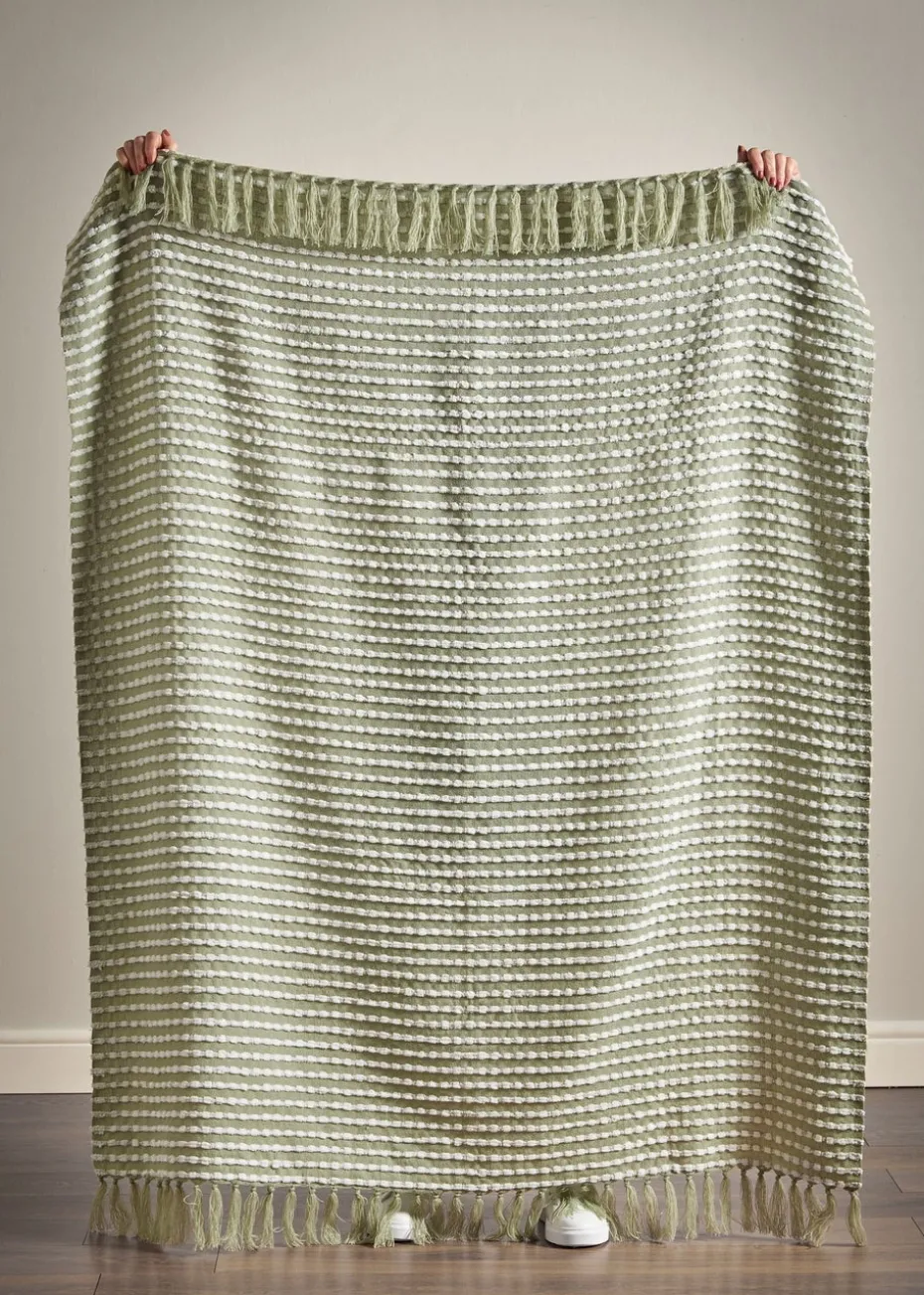 Catherine Lansfield Stab Stitch Green Throw (125x150cm)