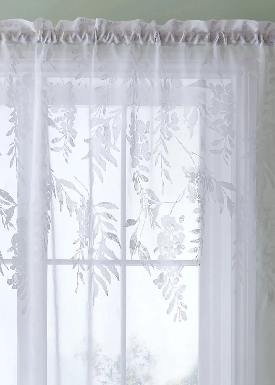 Catherine Lansfield Wisteria Floral Slot Top Voile Curtain Panel