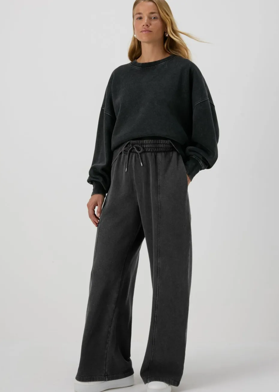 Charcoal Acid Wash Wide Leg Jogging Bottoms