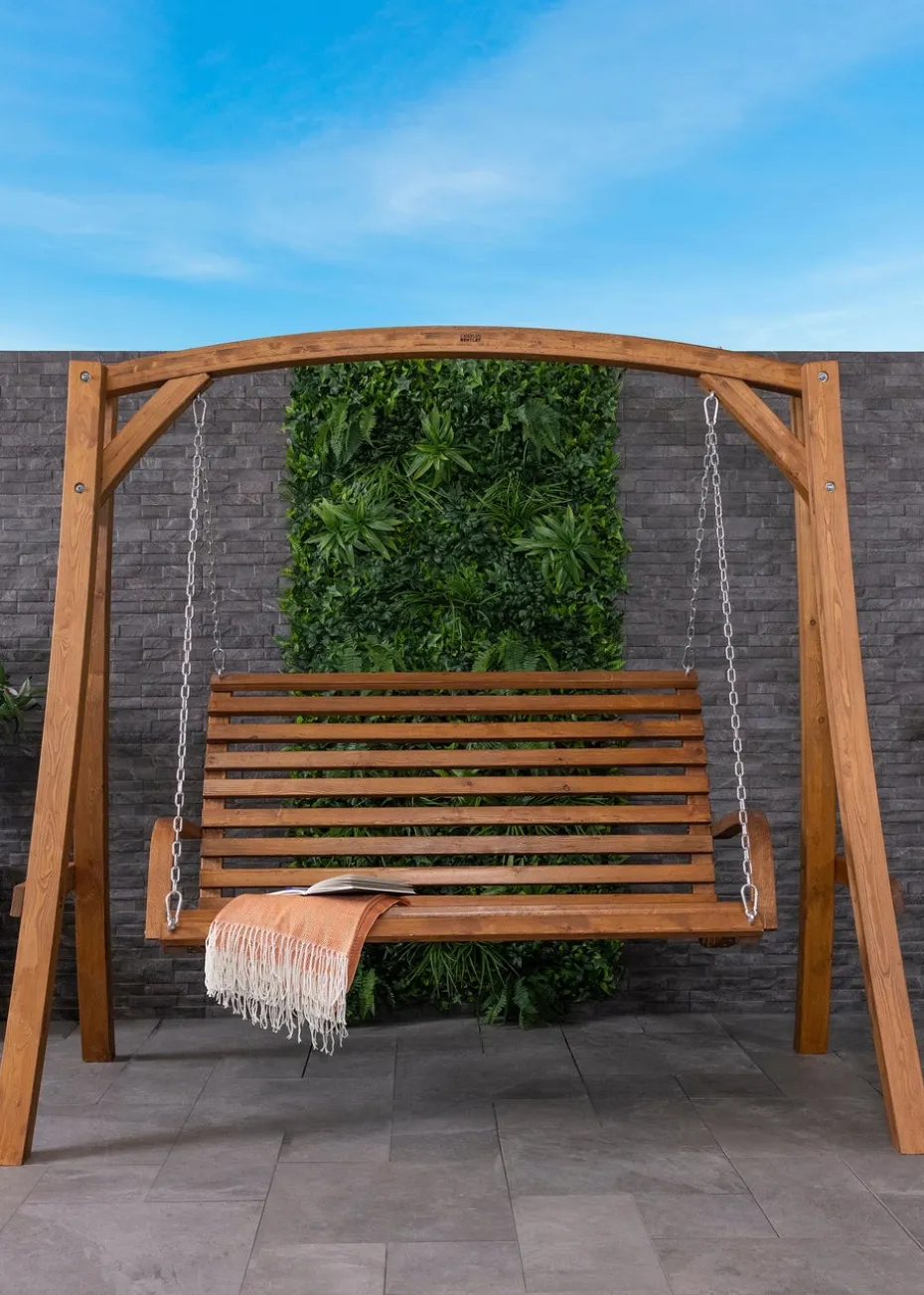 Charles Bentley 2-3 Seater Larch Wooden Garden Outdoor Swing Seat Bench Hammock