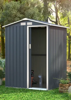 Charles Bentley 4.9ft x 4.3ft Metal Storage Shed Grey Small Apex