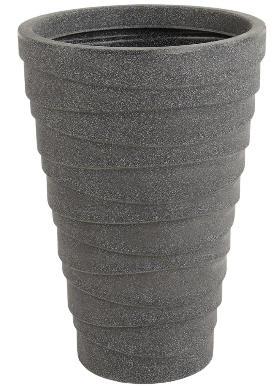 Charles Bentley Grey Pair of Tall Trojan Round Charcoal Plant Pot (Dia. 38cm)