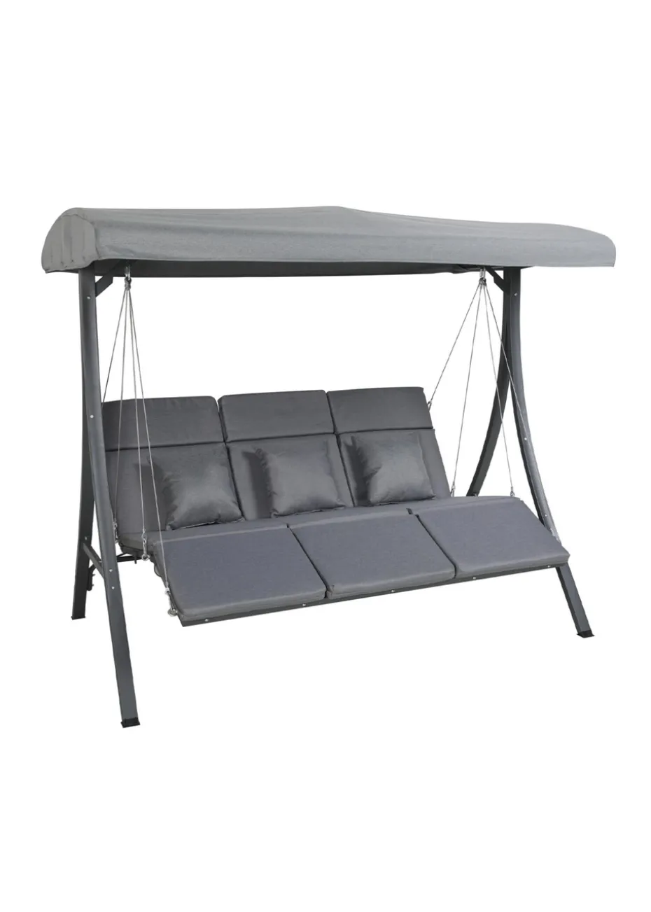 Charles Bentley Lounger Swing Chair for Garden or Patio Grey (3 Seater)