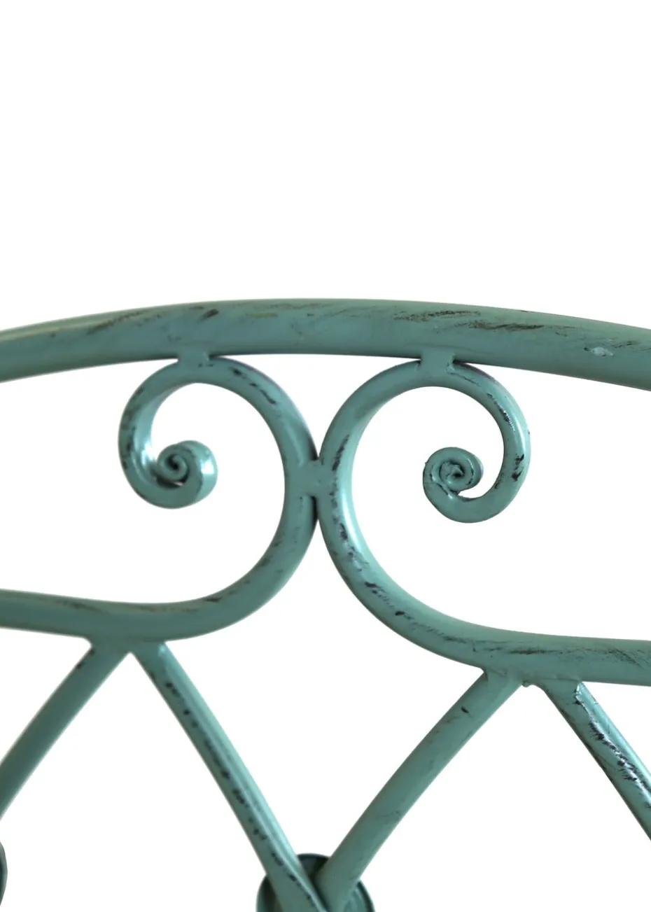 Charles Bentley Wrought Iron Rustic Companion Seat for Two Sage Green (H68.5cm x W155cm x D91.5cm)