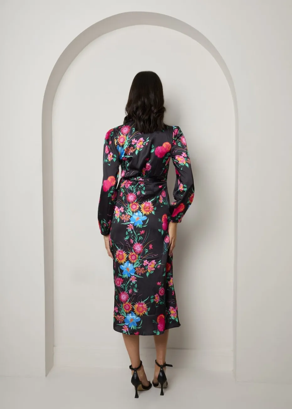 Chi Chi London Black Plus Size Long Sleeve Floral Wrap Dress