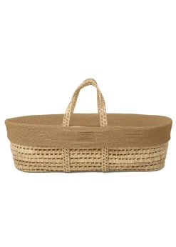Clair de Lune Organic Biscuit Knitted Moses Basket With Natural Rocking Stand