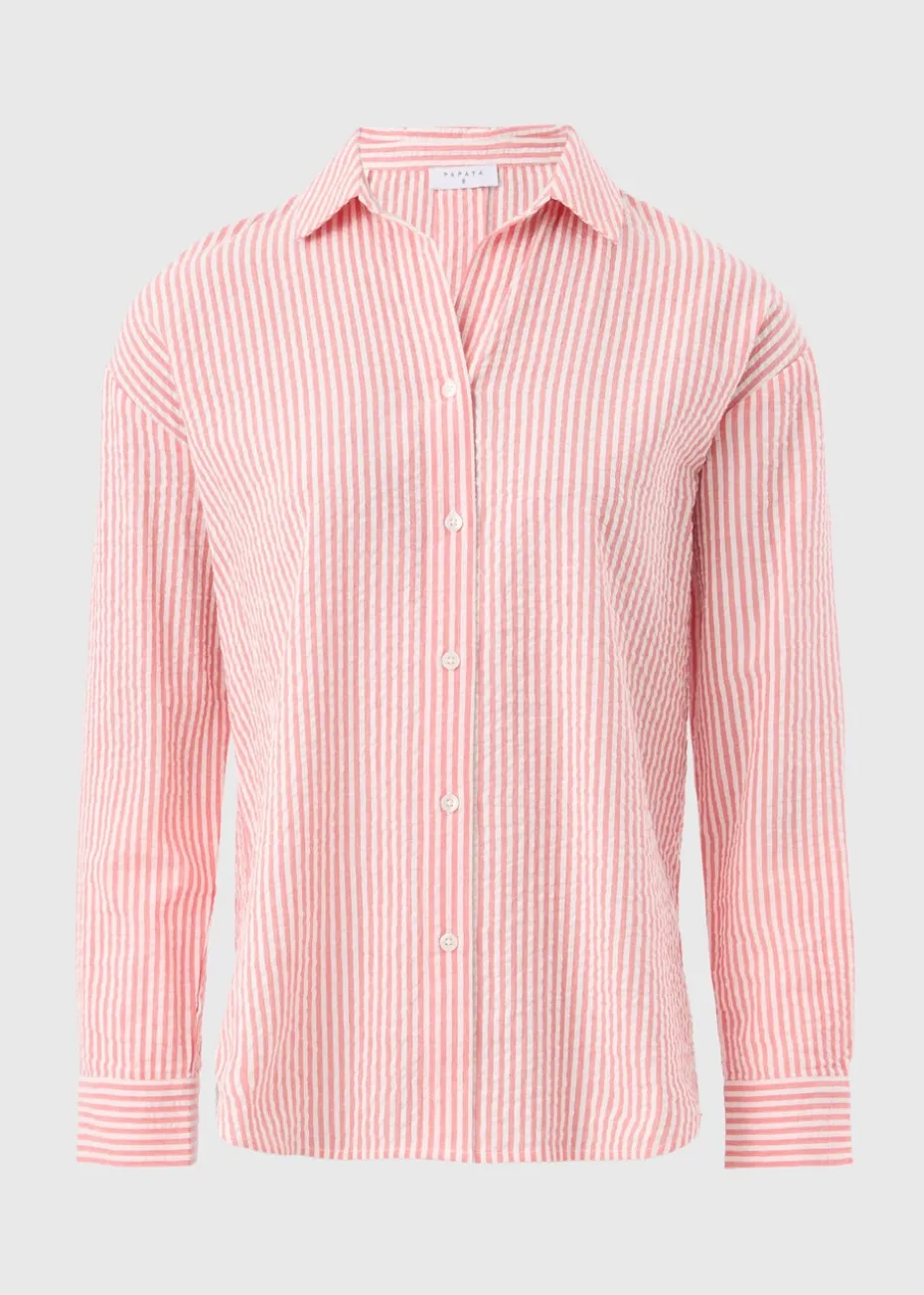 Coral Stripe Seersucker Cotton Shirt