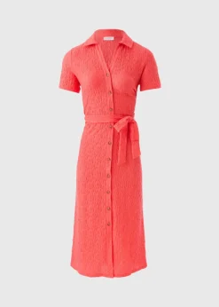 Coral Textured Shirt Midi Dress
