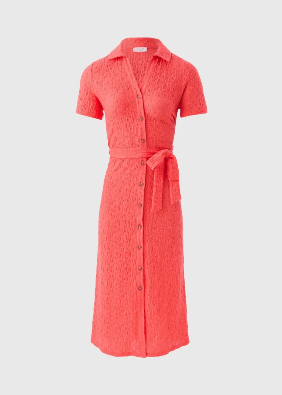 Coral Textured Shirt Midi Dress