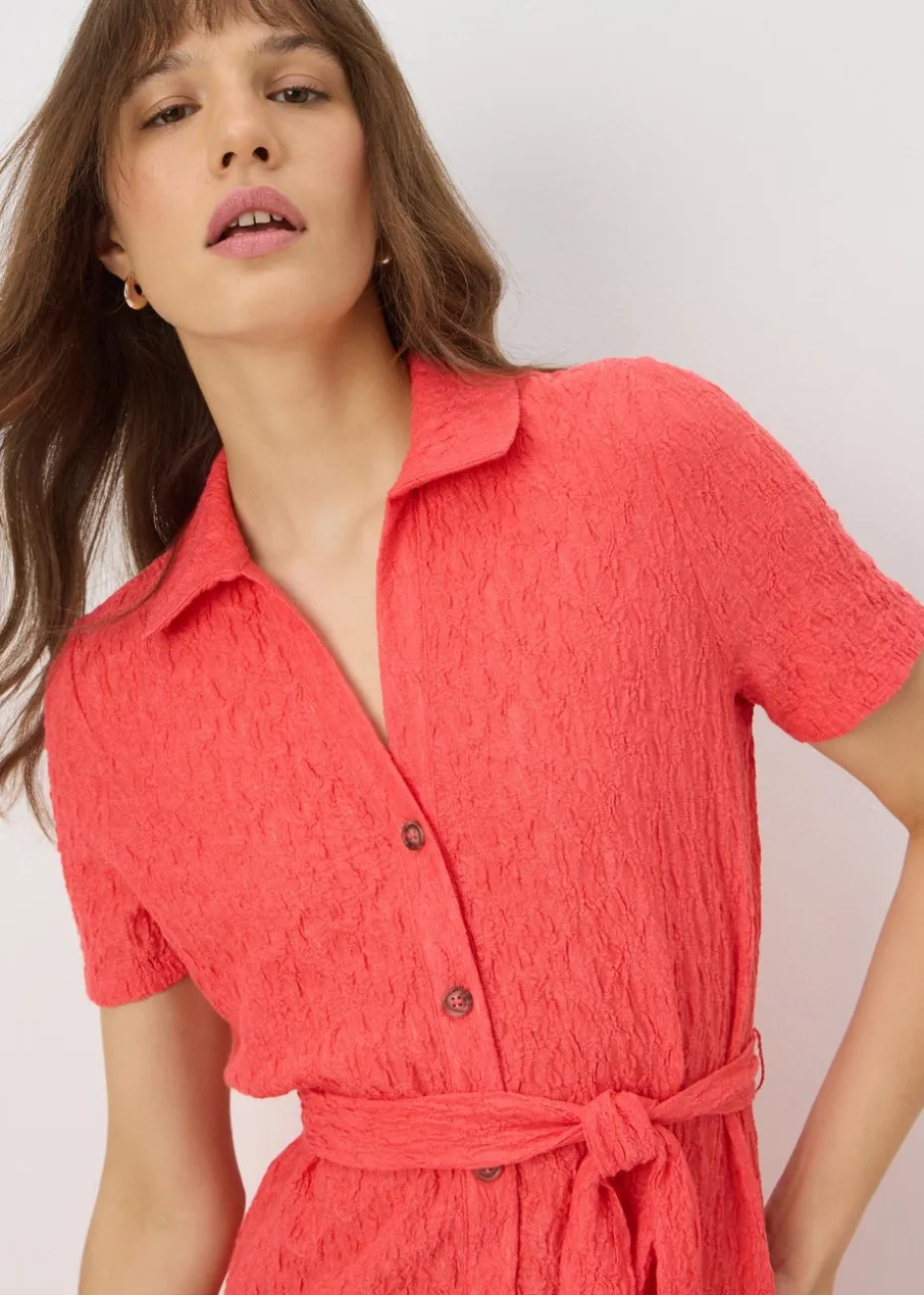 Coral Textured Shirt Midi Dress