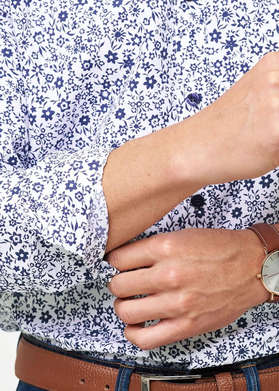 Cotton Traders Blue Long Sleeve Soft Touch Print Shirt