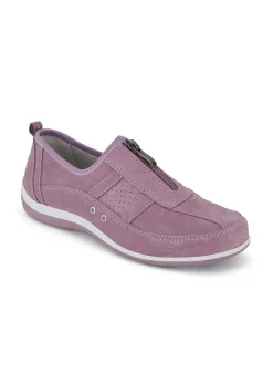 Cotton Traders Blush Pink Suede Front Zip Leisure Flex Trainers