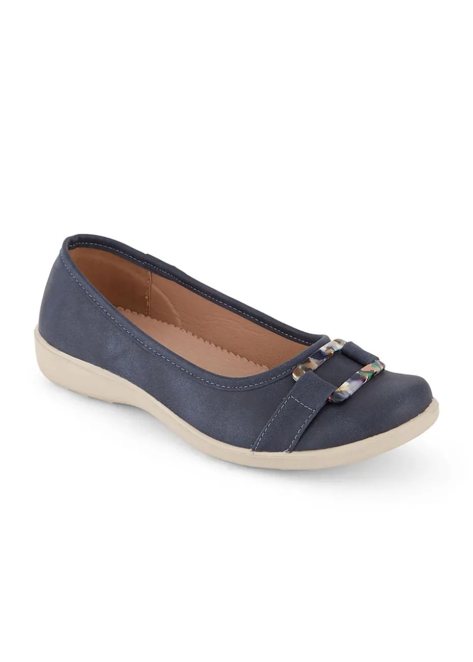 Cotton Traders Dark Blue Soft Step Buckle Shoes
