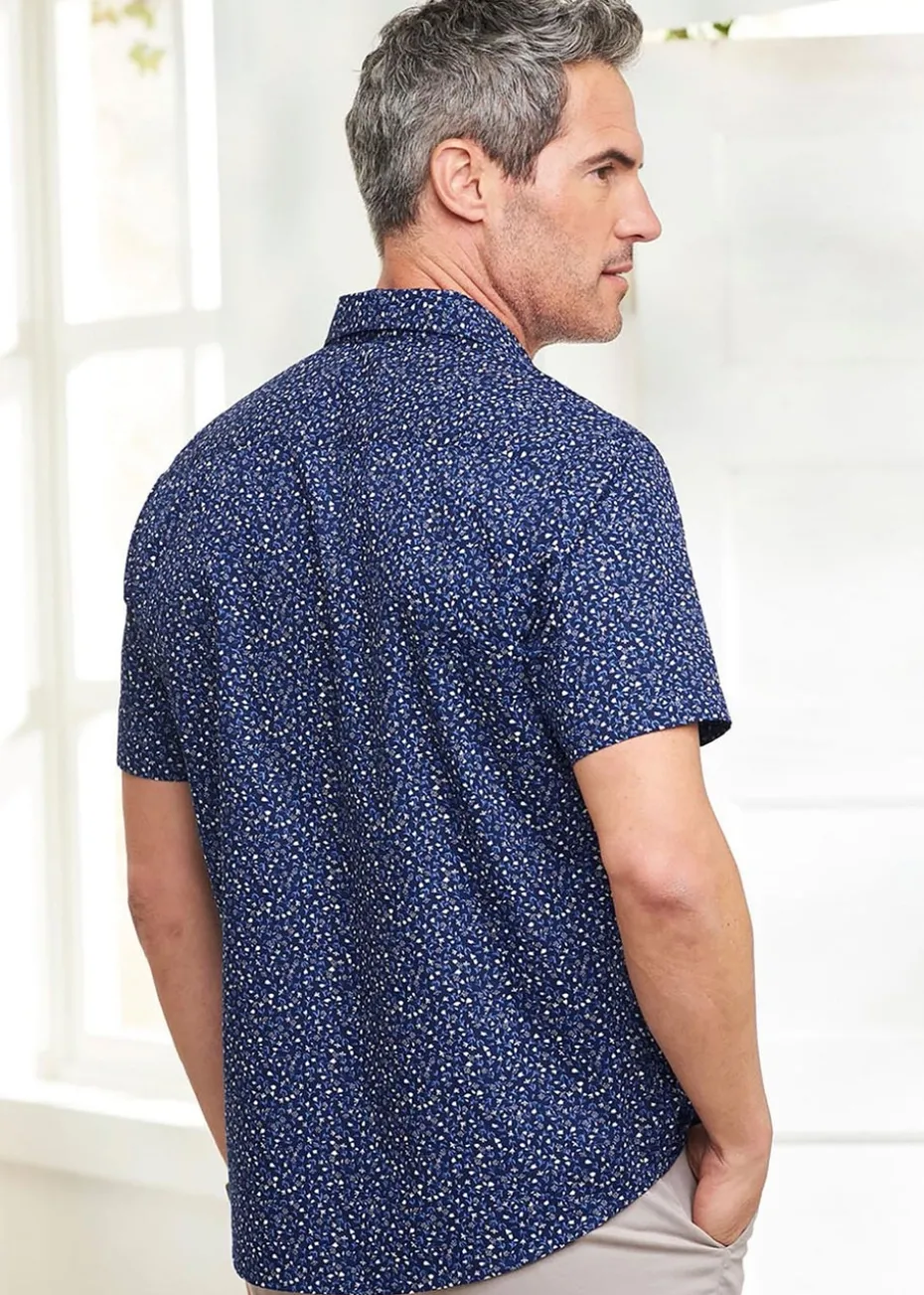 Cotton Traders Dark Blue Short Sleeve Supreme Easy-Care Print Shirt