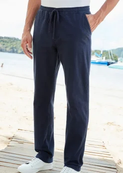 Cotton Traders Dark Blue Stretch Seersucker Trousers