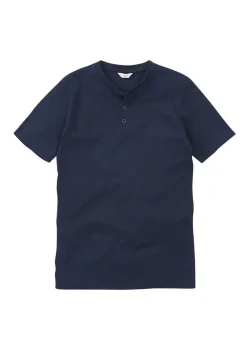 Cotton Traders Dark Blue Short Sleeve Grandad Base Layer Top