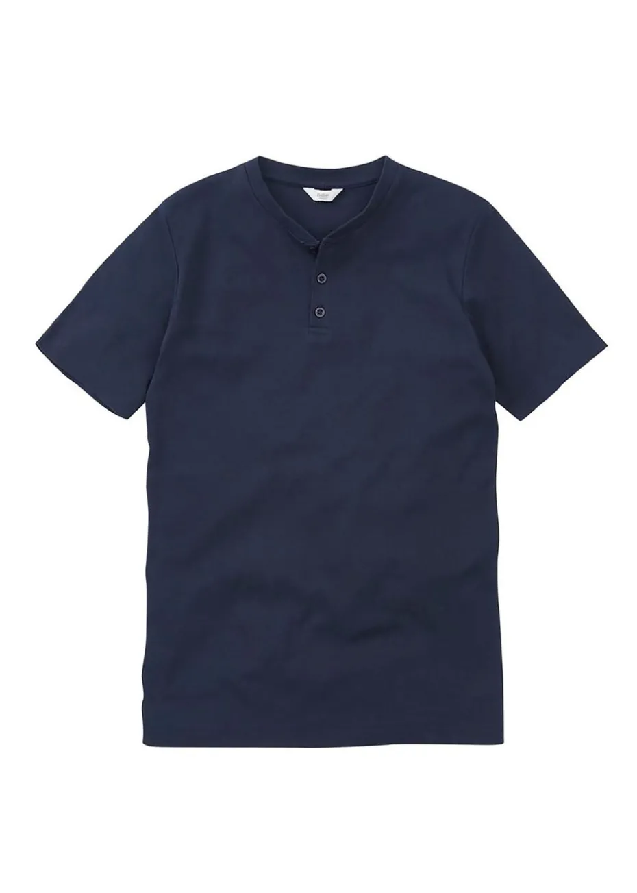 Cotton Traders Dark Blue Short Sleeve Grandad Base Layer Top