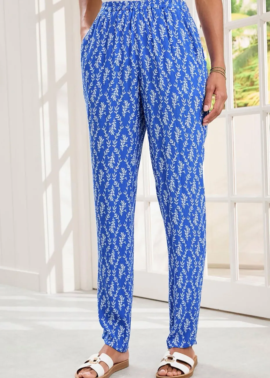 Cotton Traders Indigo Printed Crinkle Tapered Leg Trousers